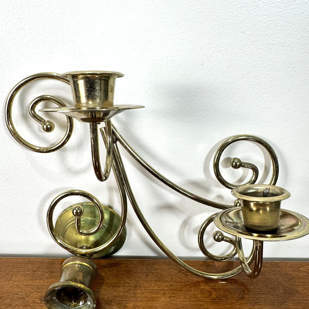Vintage Home Interior Brass Wall Sconce 2 Taper Candle Holder 9x7.5